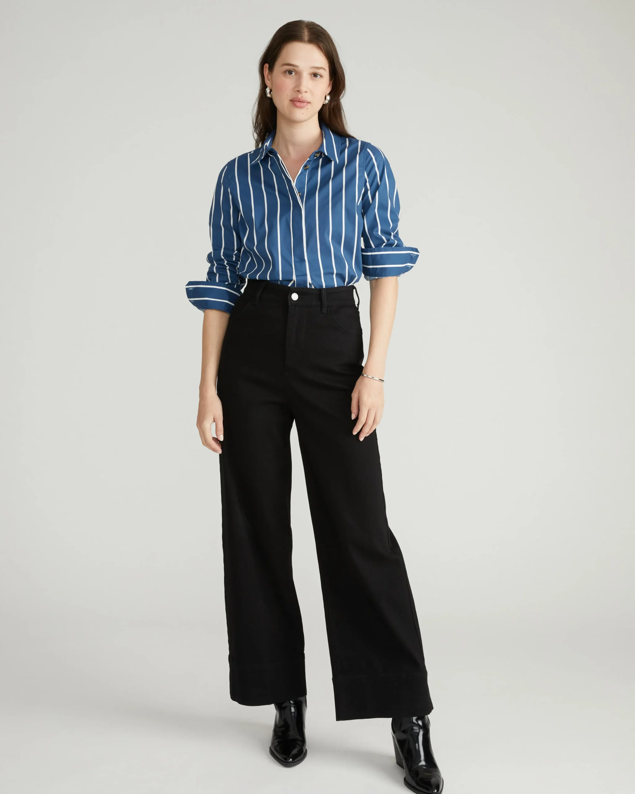 Elbe Popover Stretch Poplin Shirt Classic Fit Ensign Blue/White Stripe