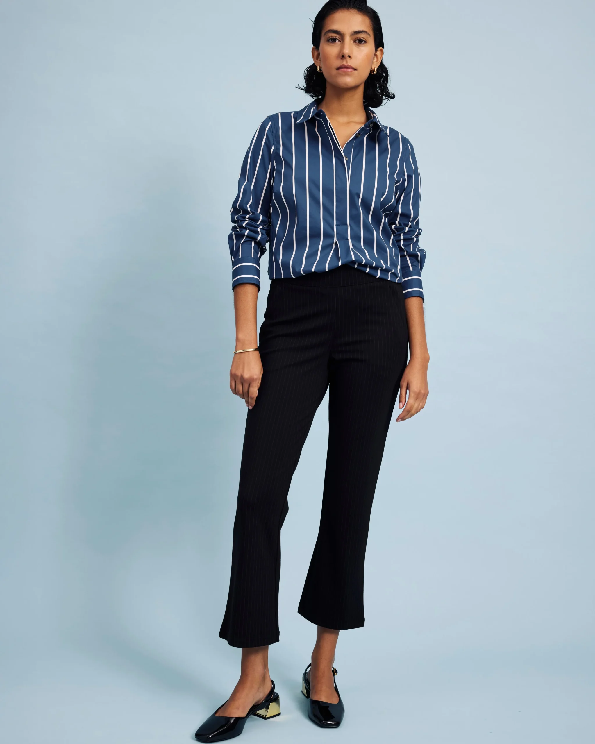 Elbe Popover Stretch Poplin Shirt Classic Fit Ensign Blue/White Stripe