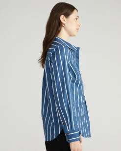 Elbe Popover Stretch Poplin Shirt Classic Fit Ensign Blue/White Stripe