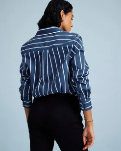 Elbe Popover Stretch Poplin Shirt Classic Fit Ensign Blue/White Stripe