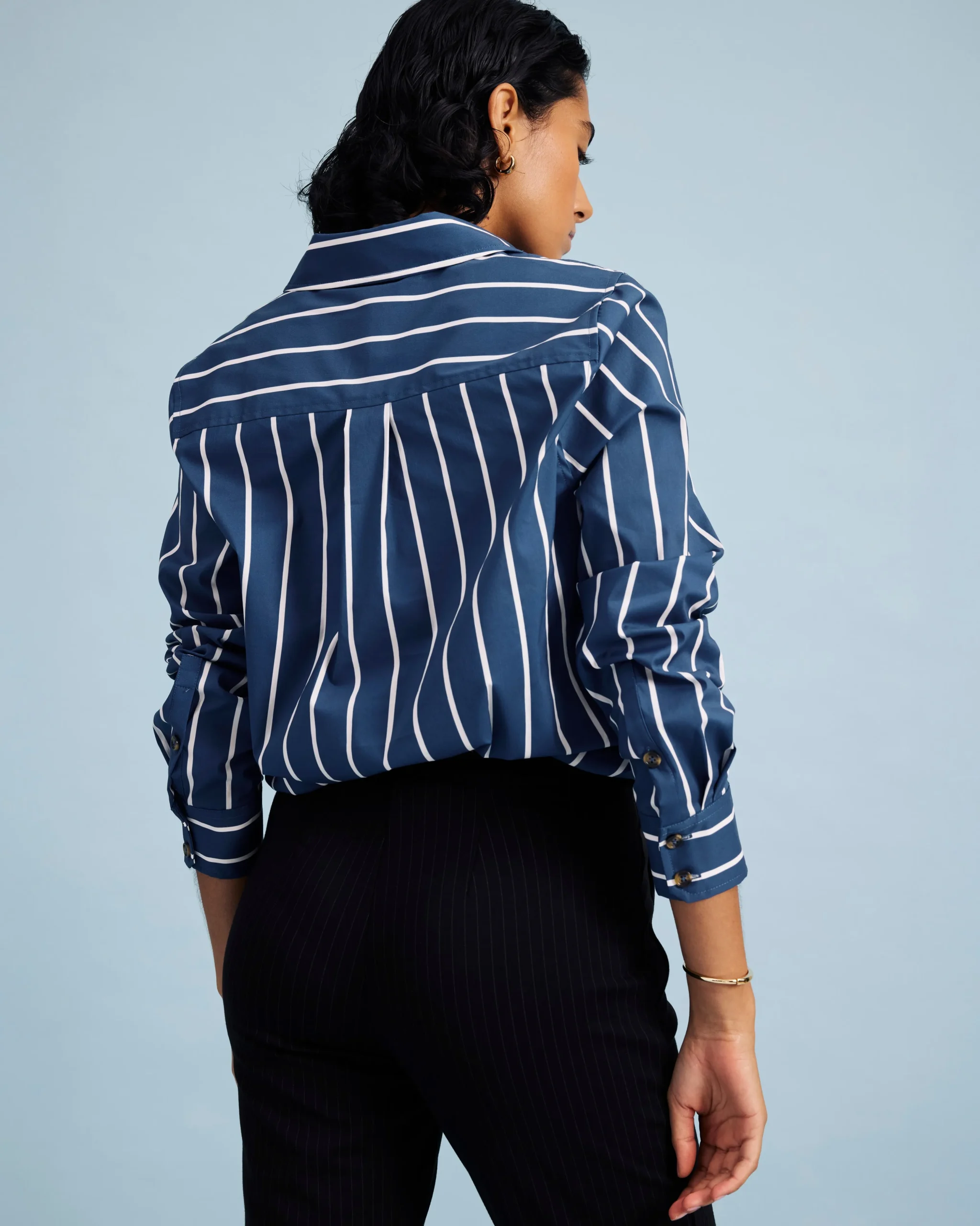 Elbe Popover Stretch Poplin Shirt Classic Fit Ensign Blue/White Stripe