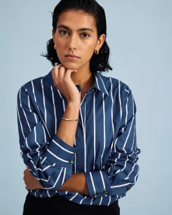 Elbe Popover Stretch Poplin Shirt Classic Fit Ensign Blue/White Stripe