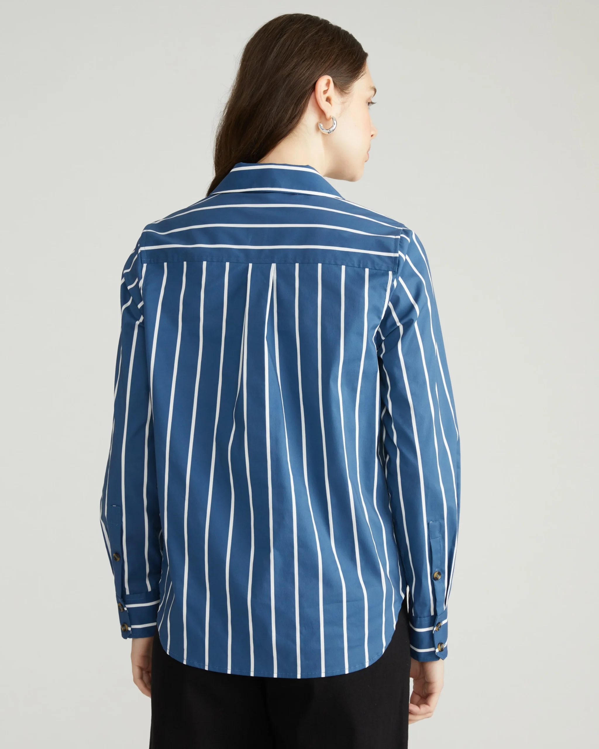 Elbe Popover Stretch Poplin Shirt Classic Fit Ensign Blue/White Stripe