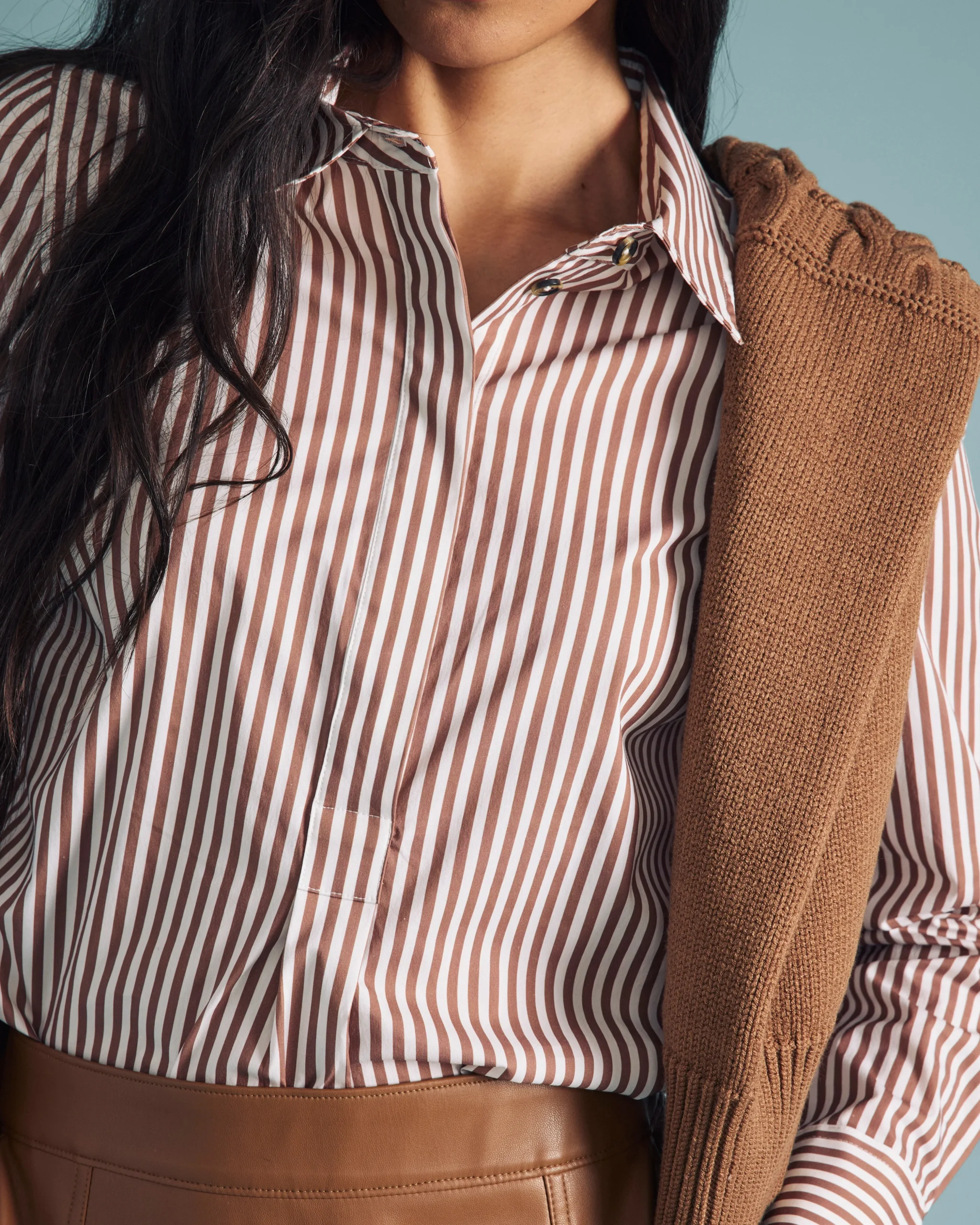 Elbe Popover Stretch Poplin Shirt Classic Fit Allspice/White Stripe