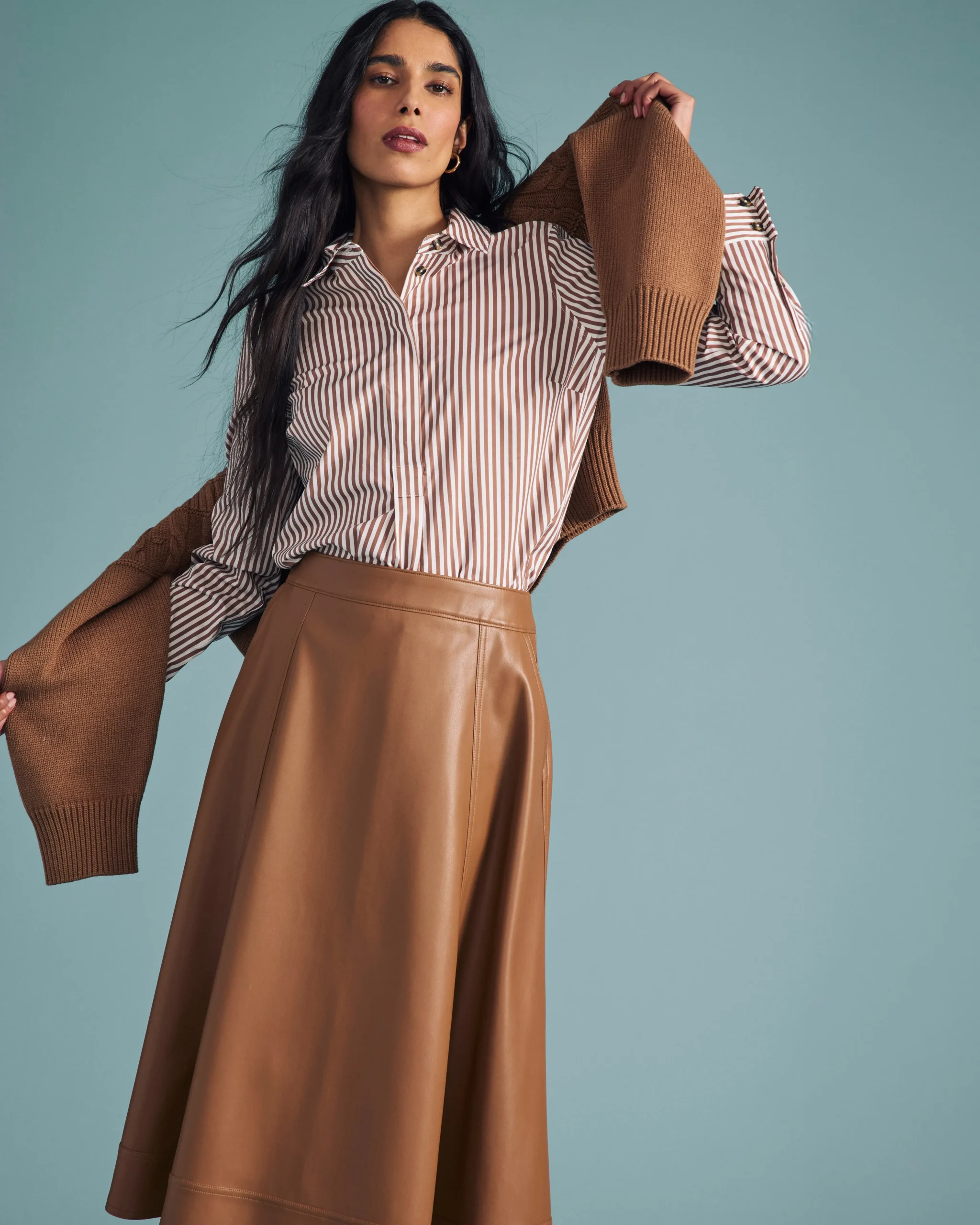 Elbe Popover Stretch Poplin Shirt Classic Fit Allspice/White Stripe