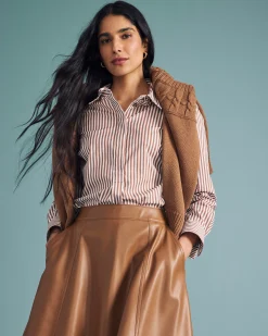 Elbe Popover Stretch Poplin Shirt Classic Fit Allspice/White Stripe