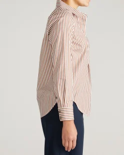 Elbe Popover Stretch Poplin Shirt Classic Fit Allspice/White Stripe
