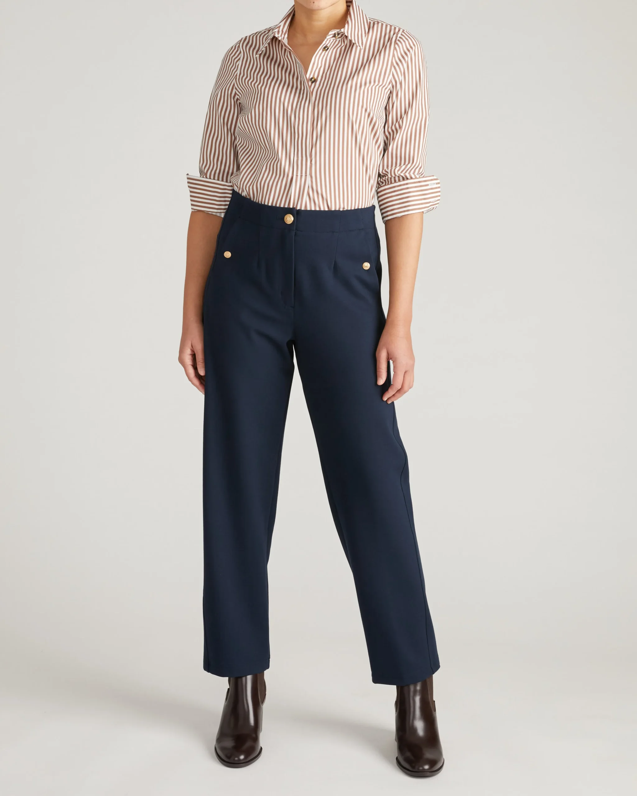 Elbe Popover Stretch Poplin Shirt Classic Fit Allspice/White Stripe