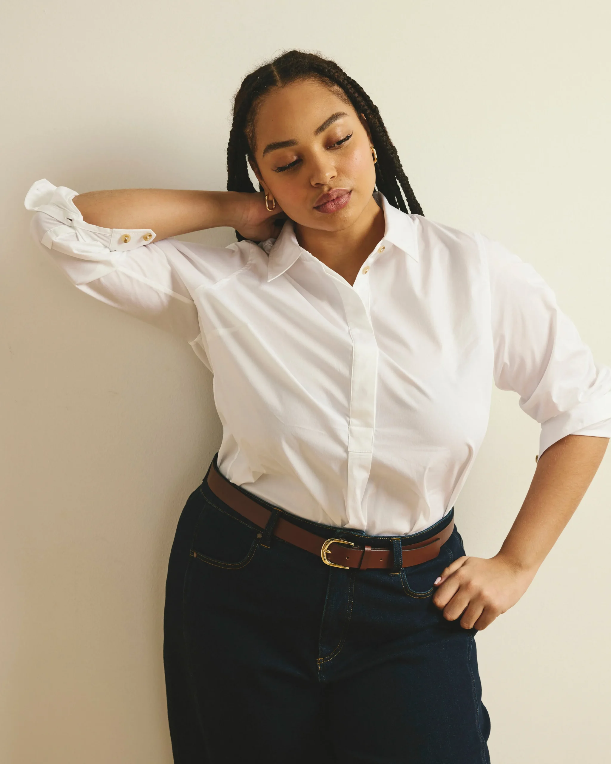 Elbe Popover Stretch Poplin Shirt Classic Fit White