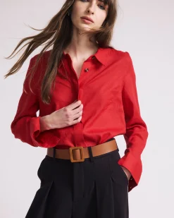 Elbe Stretch Linen Blend Shirt Brilliant Red
