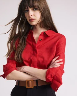 Elbe Stretch Linen Blend Shirt Brilliant Red