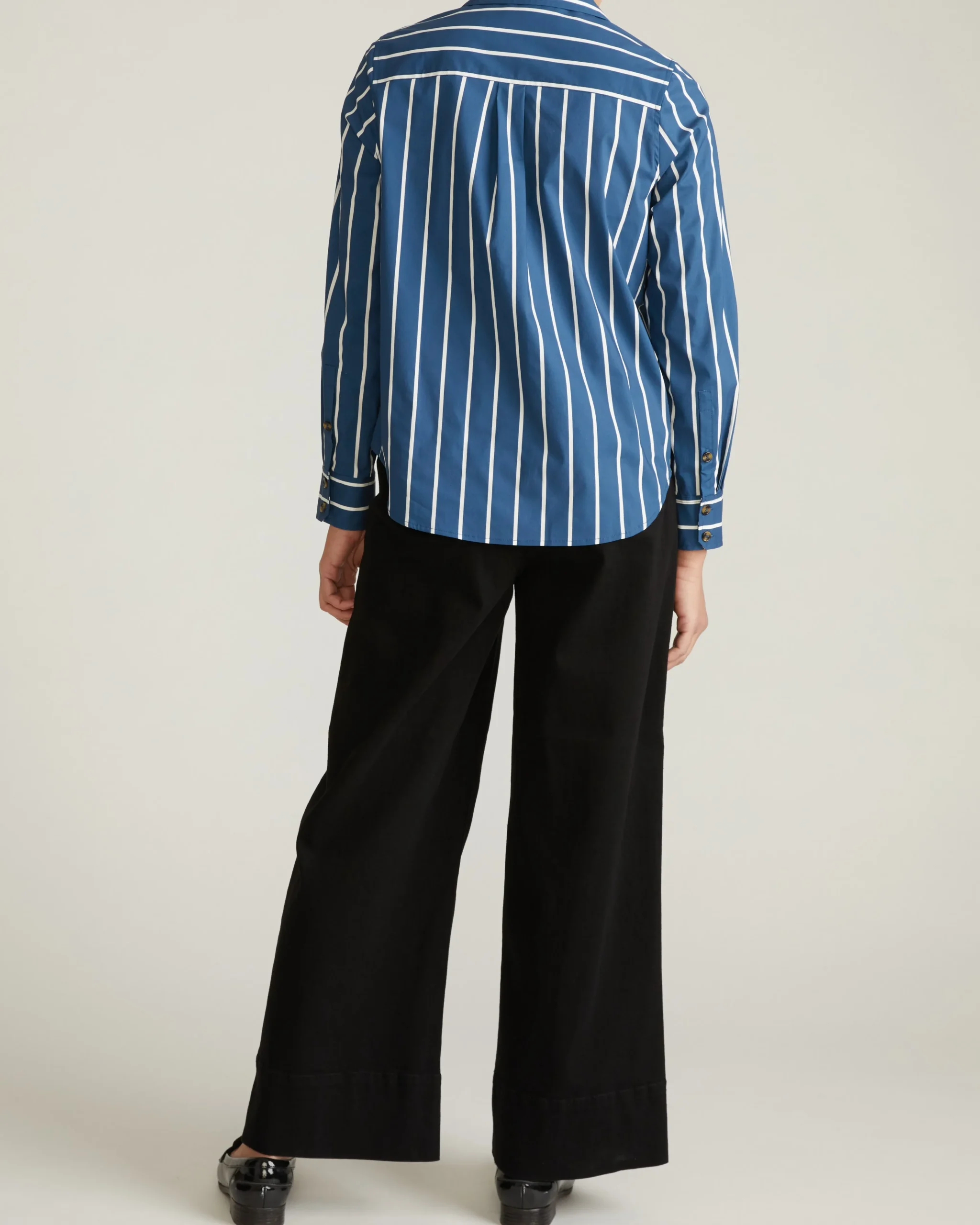 Elbe Stretch Poplin Shirt Classic Fit Ensign Blue/White Stripe