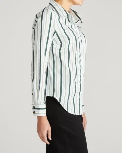 Elbe Stretch Poplin Shirt Classic Fit Forest Green Multi Stripe