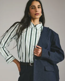Elbe Stretch Poplin Shirt Classic Fit Forest Green Multi Stripe