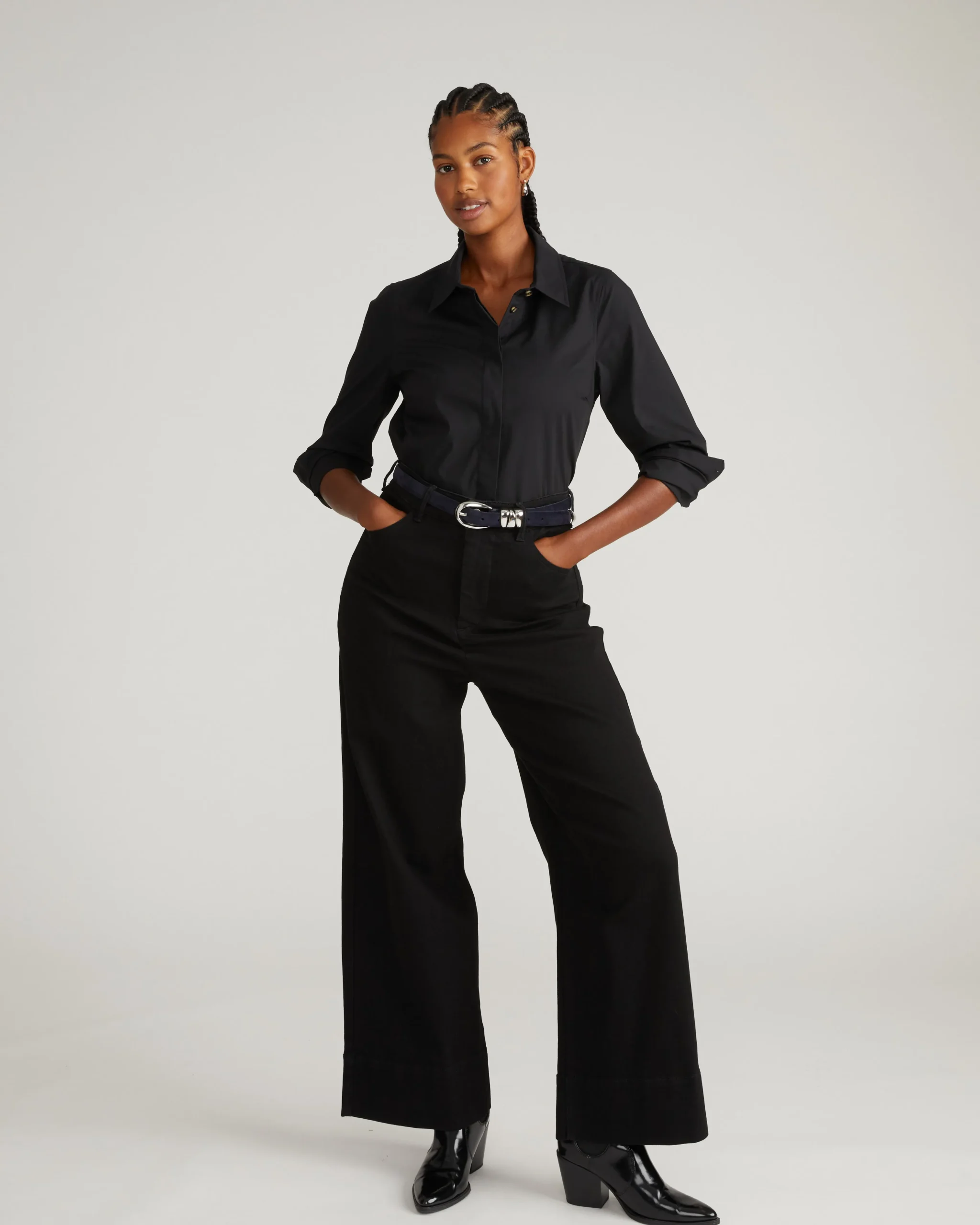 Elbe Stretch Poplin Shirt Classic Fit Black
