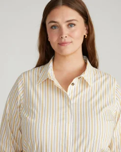 Elbe Stretch Poplin Shirt Classic Fit Yellow Multi Stripe
