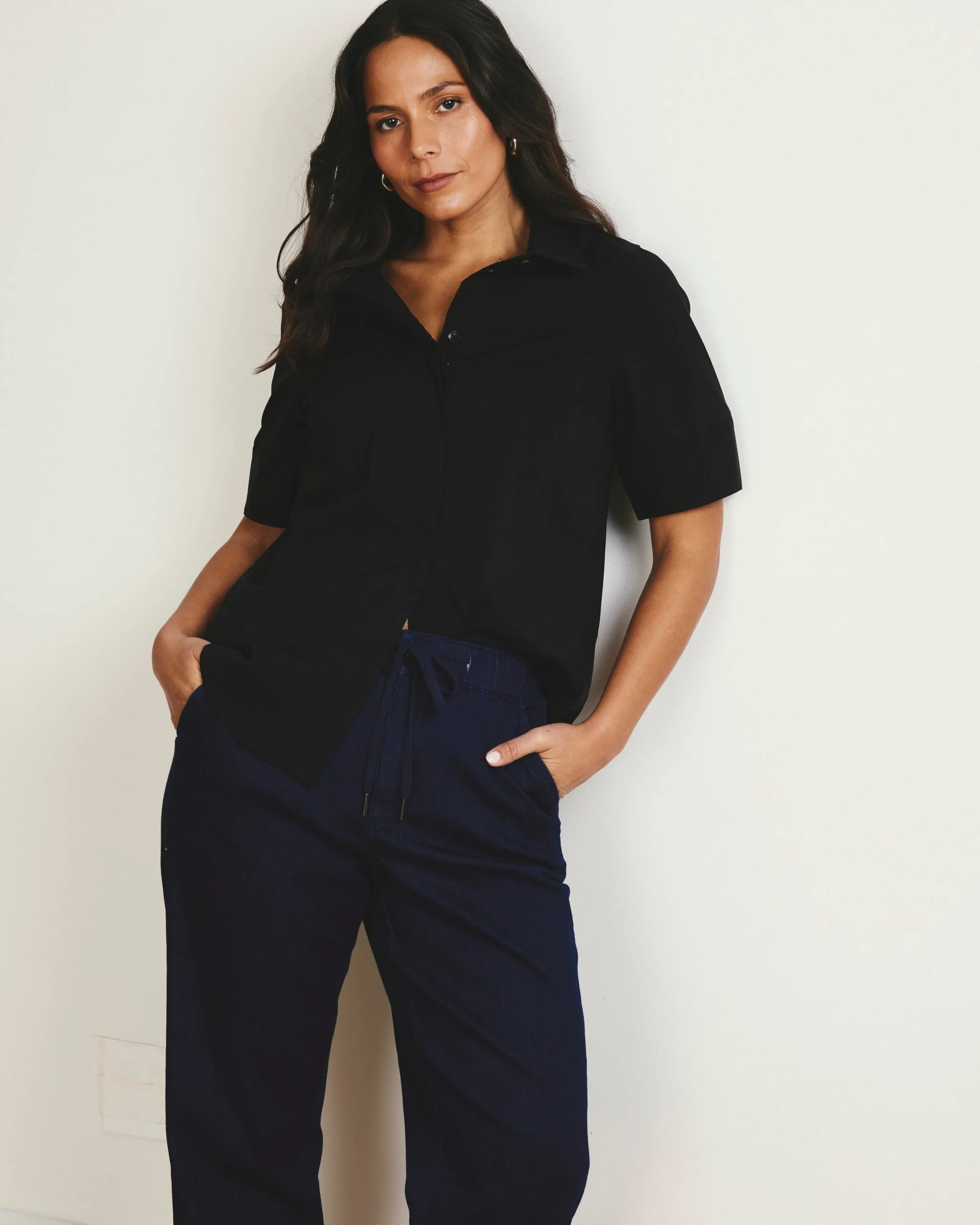 Elbe Stretch Poplin Short Sleeve Shirt Black