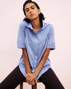 Elbe Stretch Poplin Short Sleeve Shirt Soft Blue