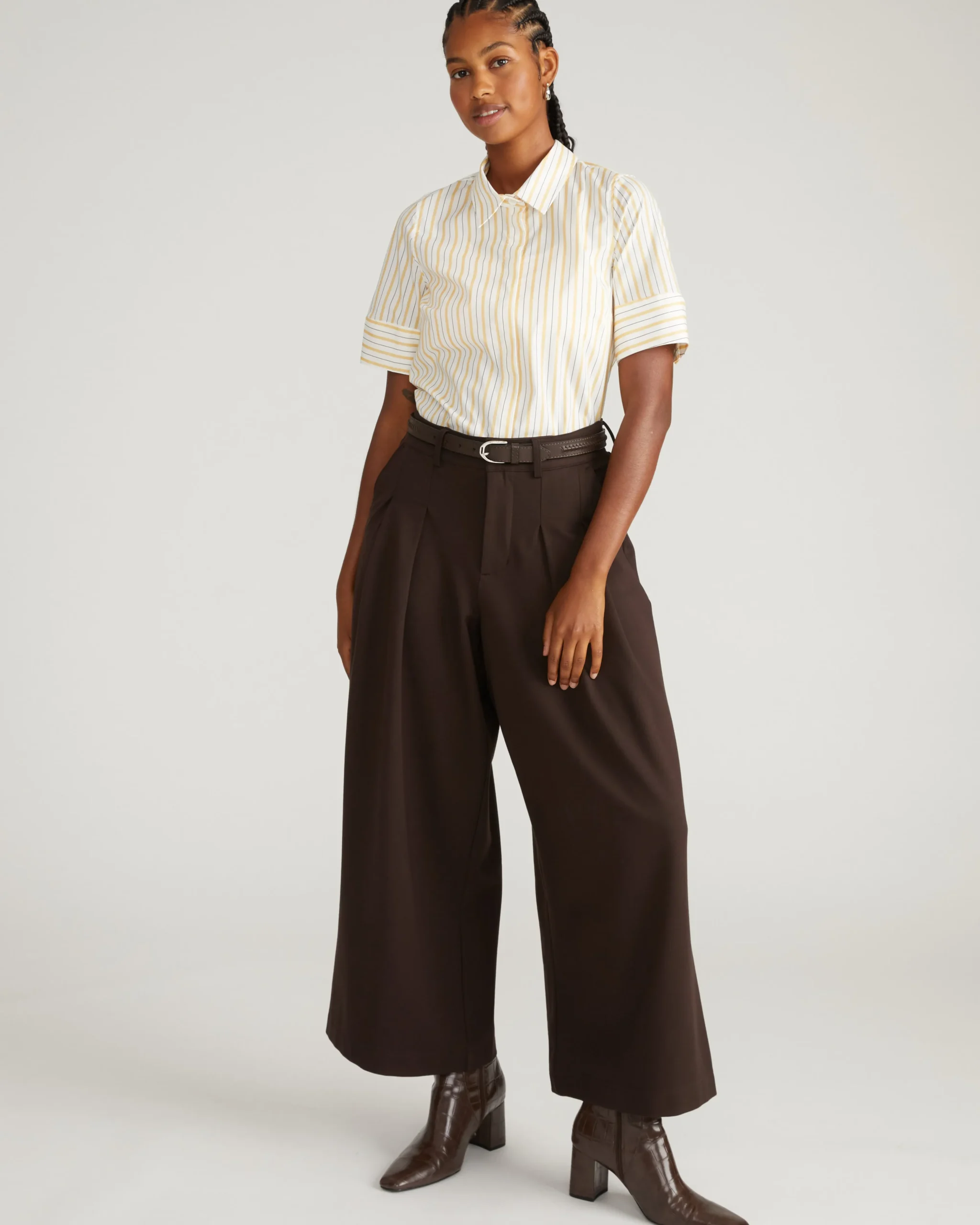 Elbe Stretch Poplin Short Sleeve Shirt Yellow Multi Stripe