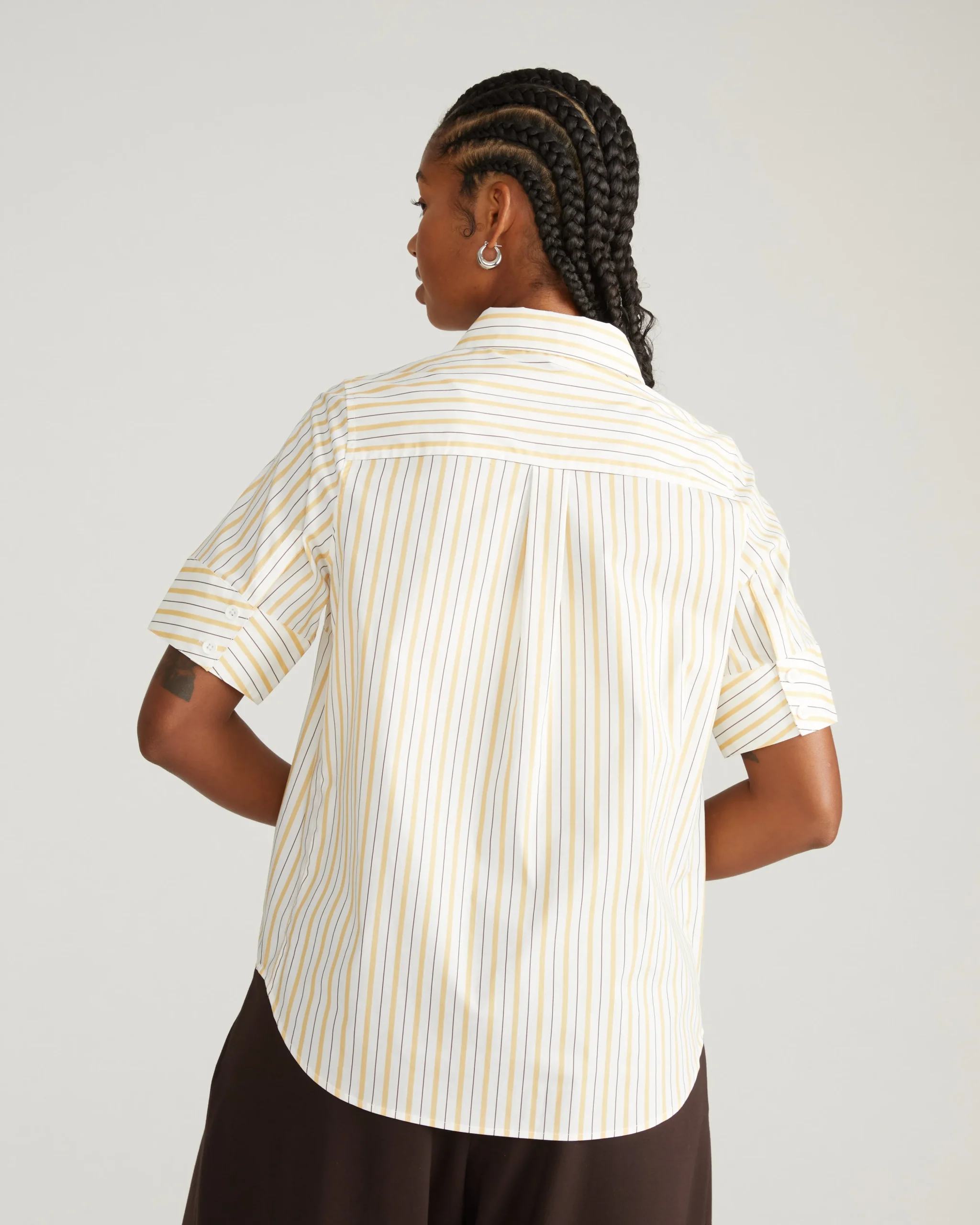 Elbe Stretch Poplin Short Sleeve Shirt Yellow Multi Stripe