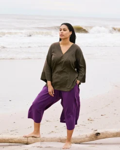 Elio V-Neck Linen Blend Top Camo