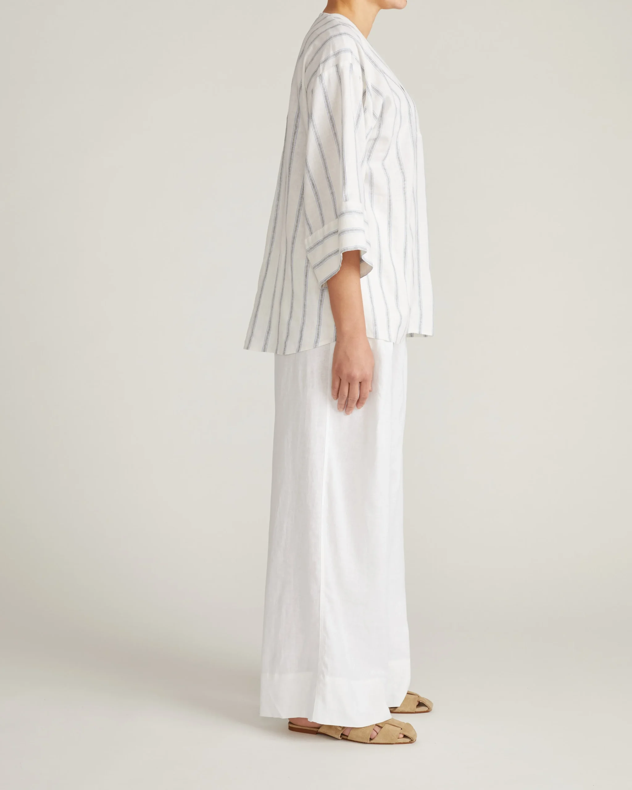 Elio V-Neck Linen Blend Top Mayfair Stripe