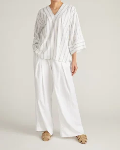 Elio V-Neck Linen Blend Top Mayfair Stripe