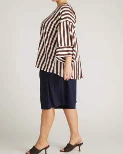 Elio V-Neck Linen Blend Top Peppercorn Stripe