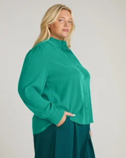 Endora Stretch Cupro Blouse Green Tourmaline