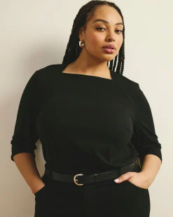 Envelope Neck Top Black