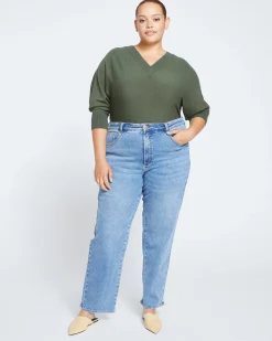 Etta High Rise Straight Leg Jeans 31 Inch Distressed Washed Indigo