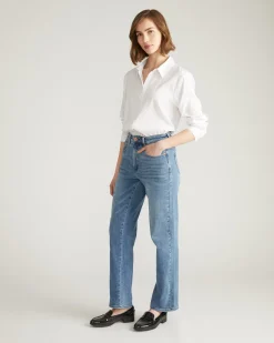 Etta High Rise Straight Leg Jeans 31 Inch Distressed Washed Indigo
