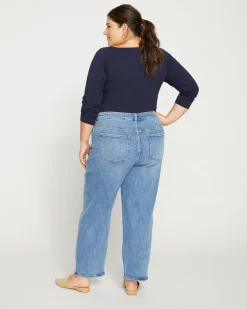 Etta High Rise Straight Leg Jeans 28 Inch Distressed Washed Indigo