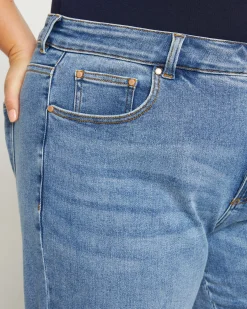 Etta High Rise Straight Leg Jeans 28 Inch Distressed Washed Indigo