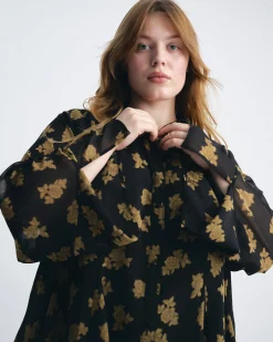 Evie Chiffon Blouse Gold Heirloom Print