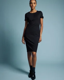 Executive Ponte Dress Slate Pinstripe