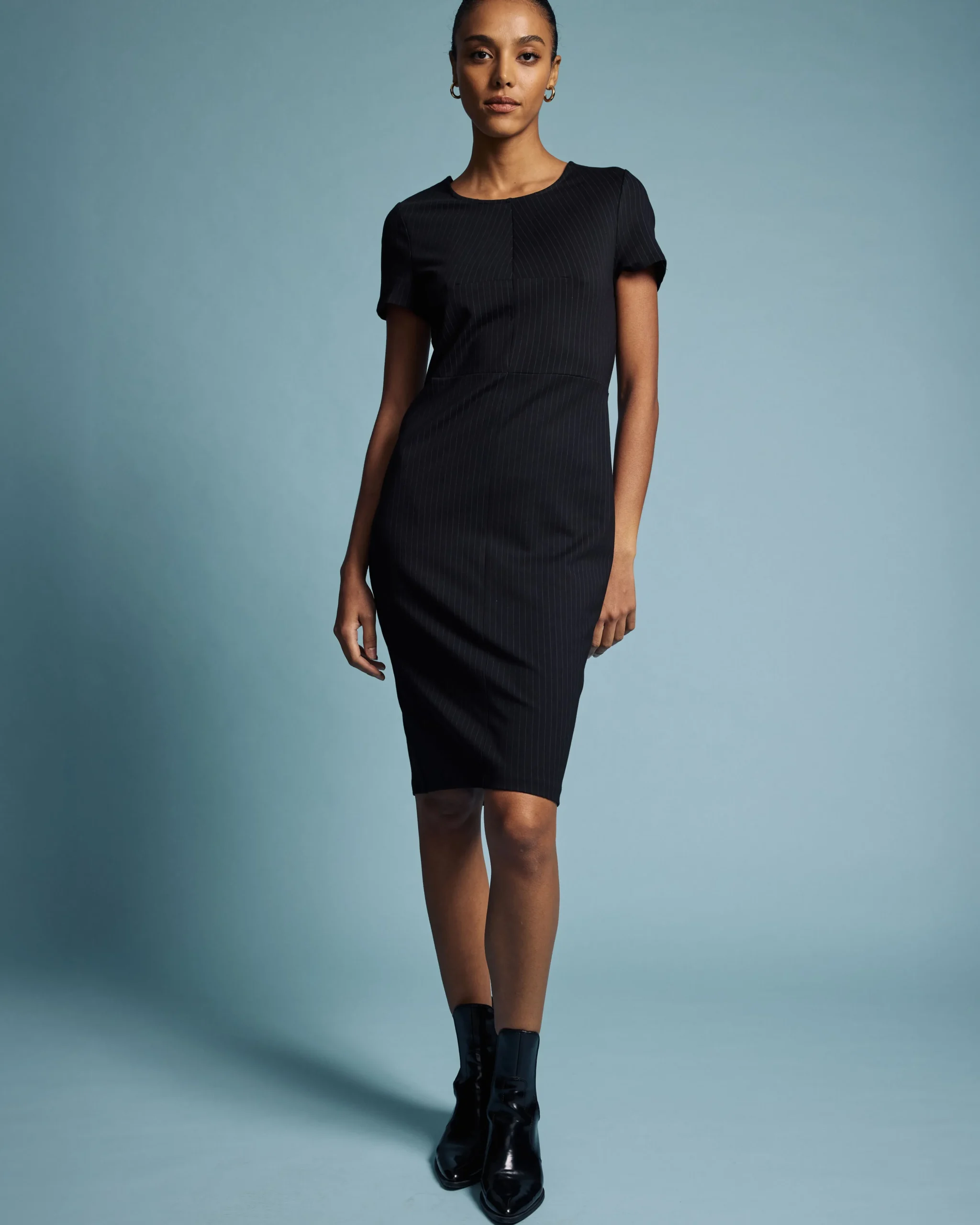 Executive Ponte Dress Slate Pinstripe