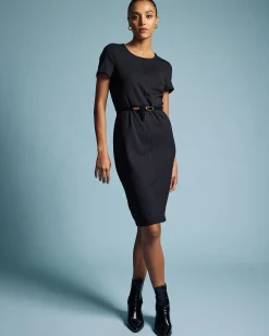 Executive Ponte Dress Slate Pinstripe