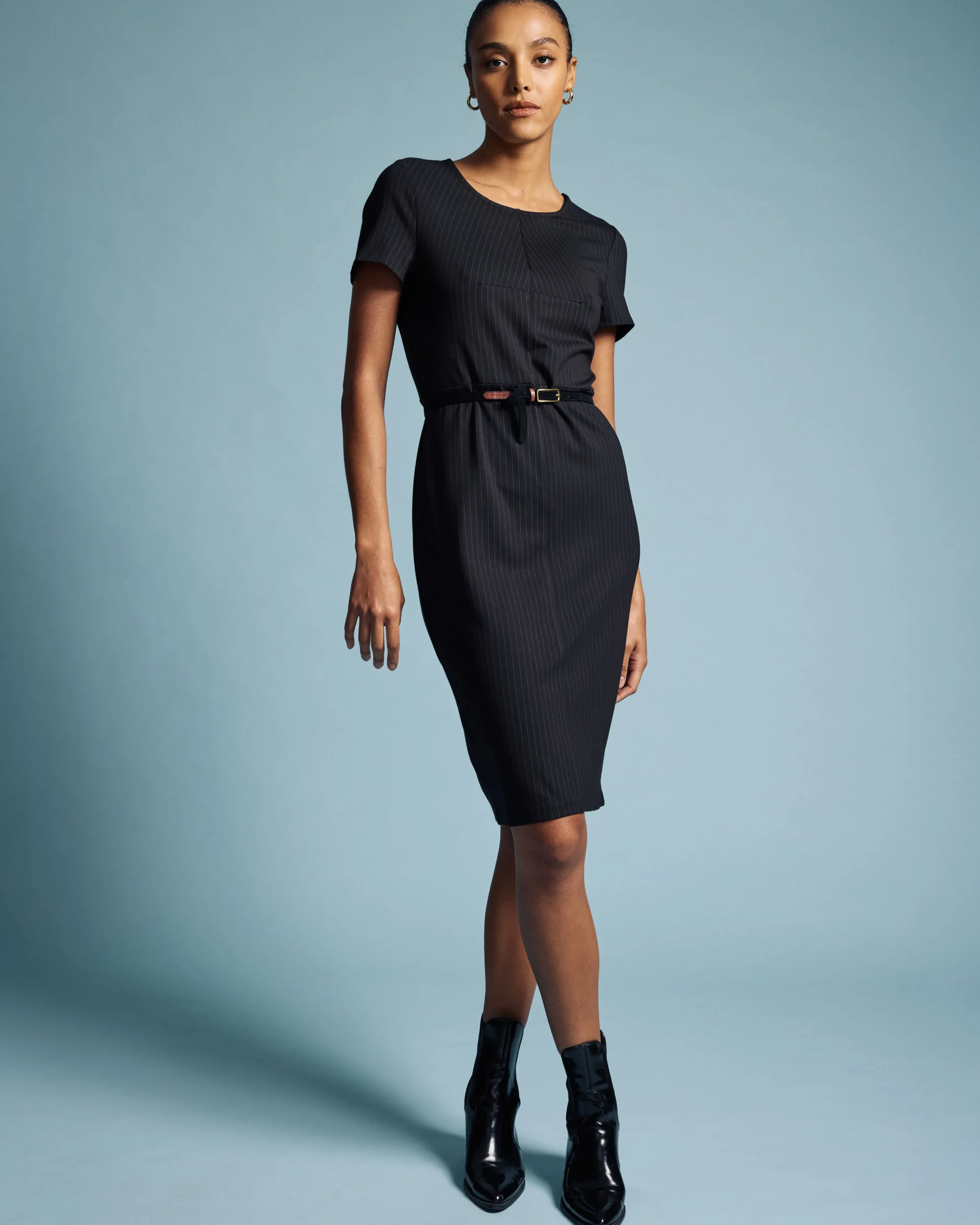 Executive Ponte Dress Slate Pinstripe