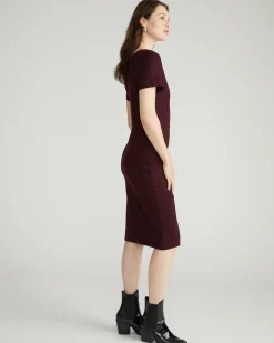 Executive V Neck Ponte Dress Black Cherry