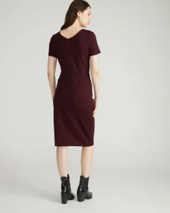 Executive V Neck Ponte Dress Black Cherry