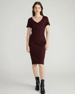 Executive V Neck Ponte Dress Black Cherry