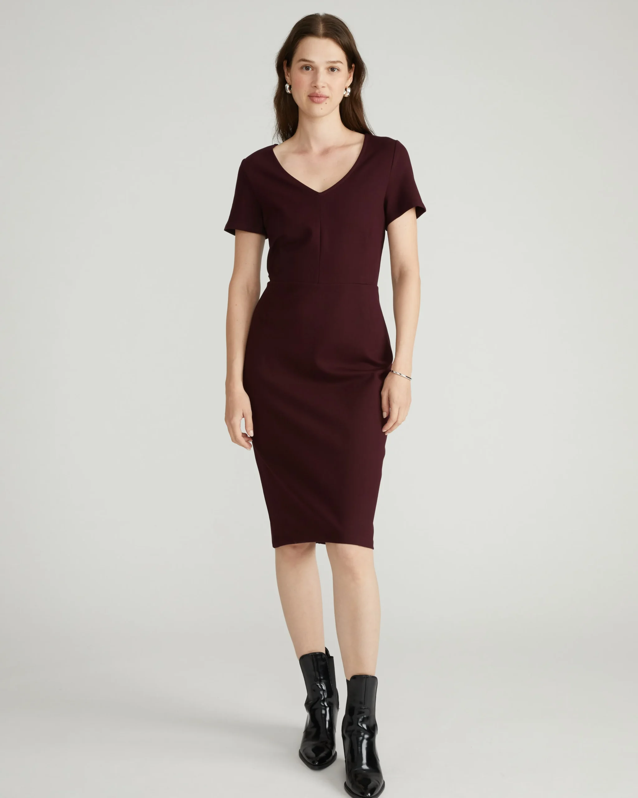 Executive V Neck Ponte Dress Black Cherry