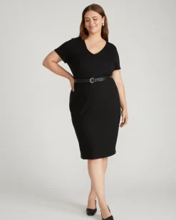 Executive V Neck Ponte Dress Black
