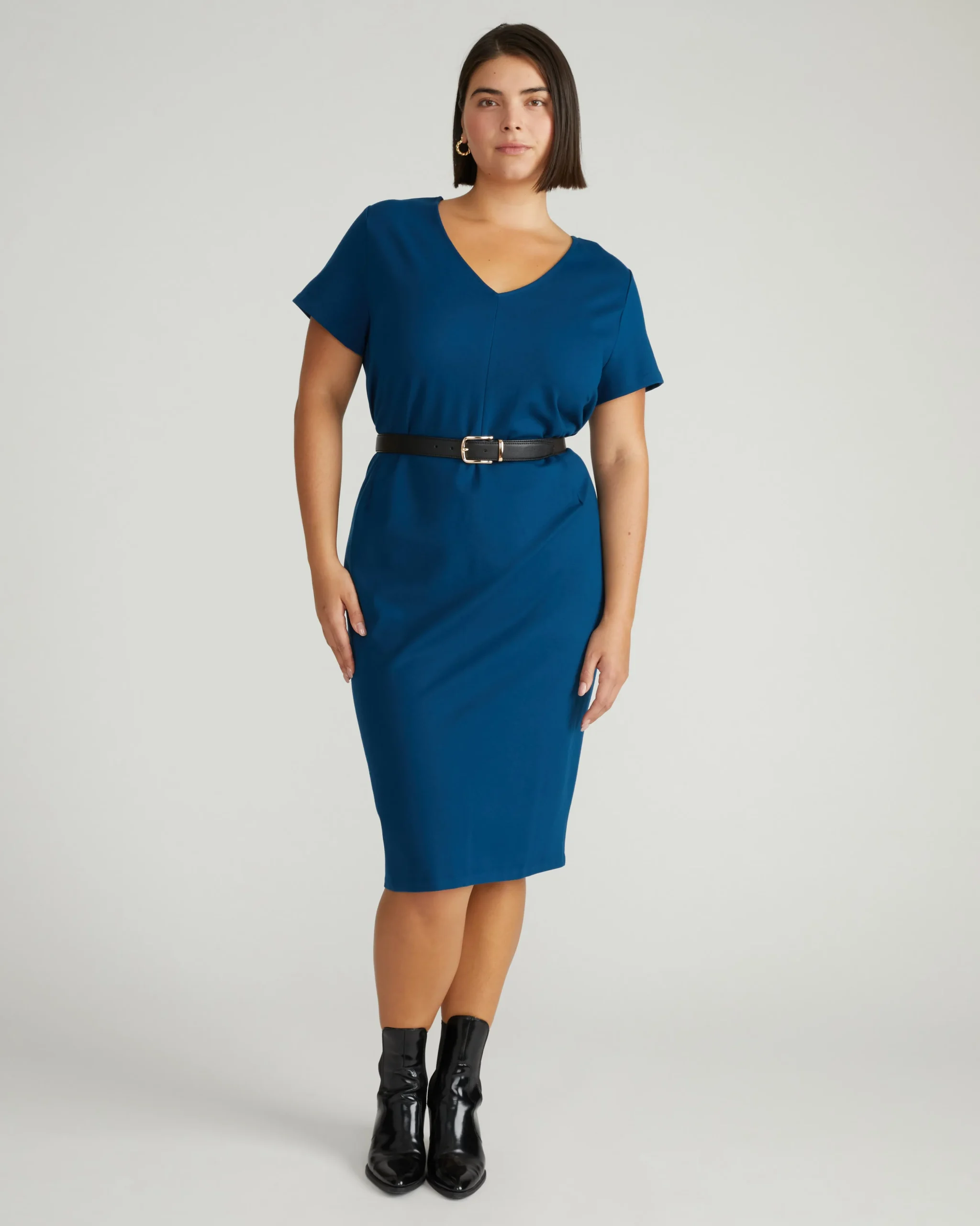 Executive V Neck Ponte Dress Deep Teal