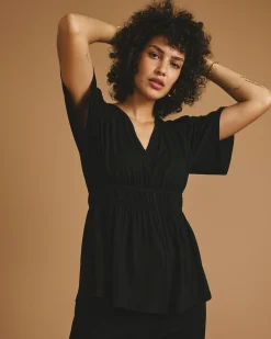 Flora Liquid Jersey Top Black
