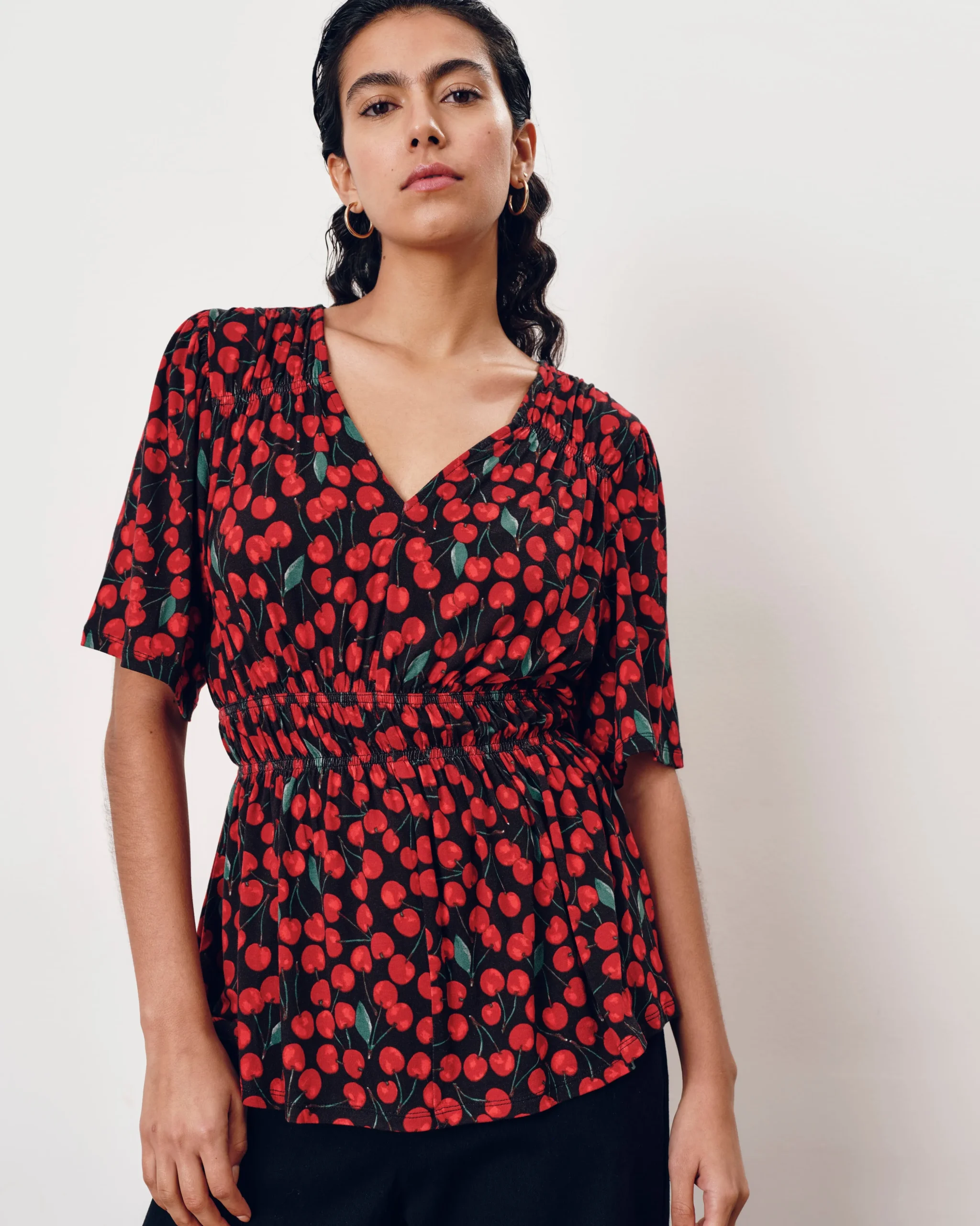 Flora Liquid Jersey Top Very Cherry Print