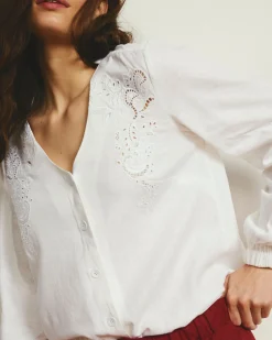 Frances Embroidered Linen Blend Blouse White