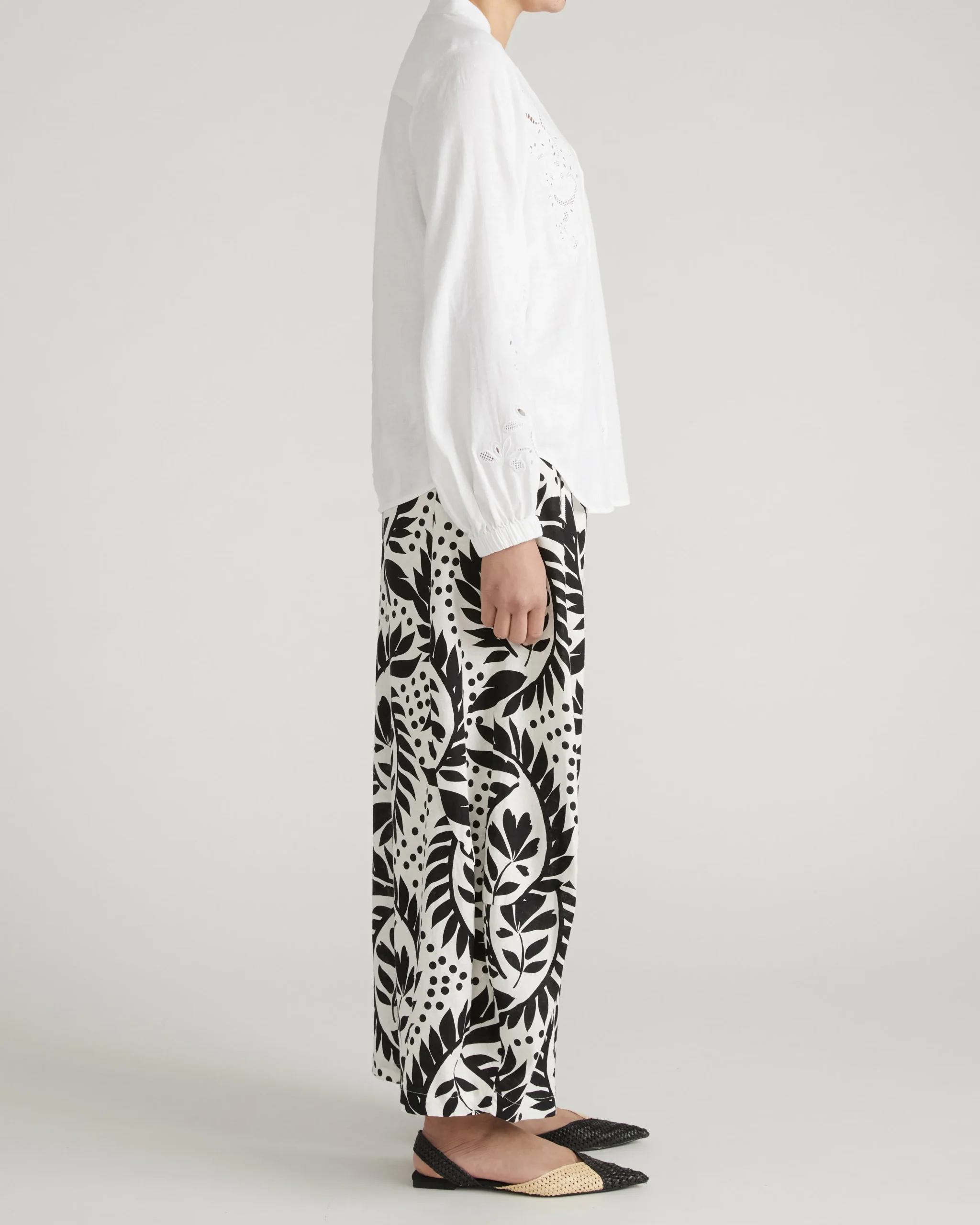 Frances Embroidered Linen Blend Blouse White