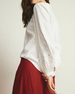 Frances Embroidered Linen Blend Blouse White